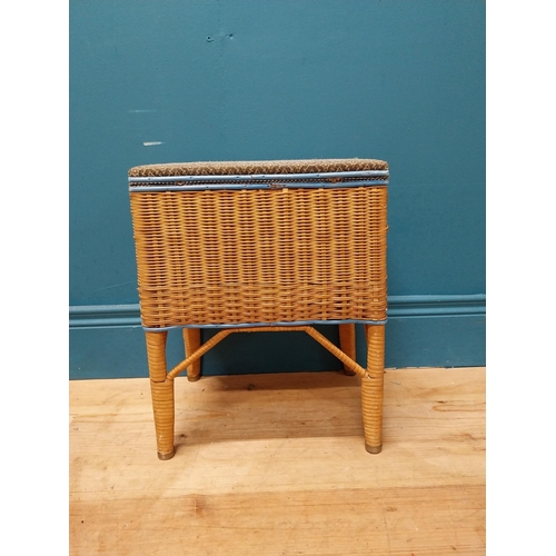 259 - 1950's wicker sewing box on stand. {40 cm H x 32 cm W x 24 cm D}.