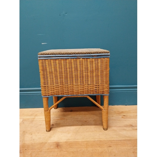 259 - 1950's wicker sewing box on stand. {40 cm H x 32 cm W x 24 cm D}.