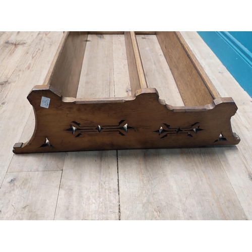 264 - Early 20th C. oak hanging wall shelf. {81 cm H x 107 cm W x 27 cm D}.