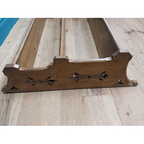 264 - Early 20th C. oak hanging wall shelf. {81 cm H x 107 cm W x 27 cm D}.