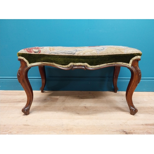 267 - 19th C. mahogany stool with upholstered tapestry seat. {43 cm H x 75 cm W x 50 cm D}.