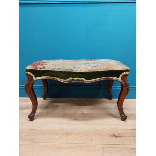 267 - 19th C. mahogany stool with upholstered tapestry seat. {43 cm H x 75 cm W x 50 cm D}.