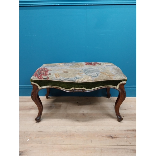 267 - 19th C. mahogany stool with upholstered tapestry seat. {43 cm H x 75 cm W x 50 cm D}.