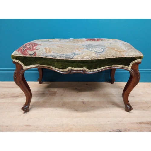 267 - 19th C. mahogany stool with upholstered tapestry seat. {43 cm H x 75 cm W x 50 cm D}.