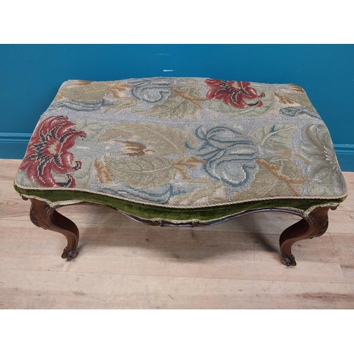 267 - 19th C. mahogany stool with upholstered tapestry seat. {43 cm H x 75 cm W x 50 cm D}.