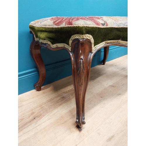 267 - 19th C. mahogany stool with upholstered tapestry seat. {43 cm H x 75 cm W x 50 cm D}.