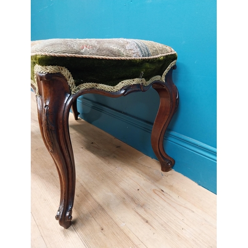 267 - 19th C. mahogany stool with upholstered tapestry seat. {43 cm H x 75 cm W x 50 cm D}.