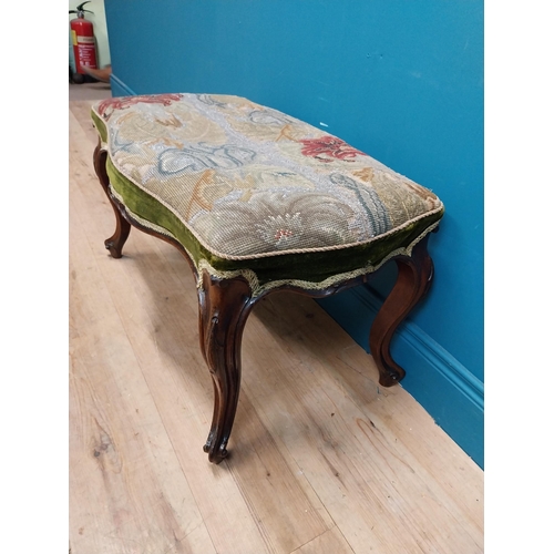 267 - 19th C. mahogany stool with upholstered tapestry seat. {43 cm H x 75 cm W x 50 cm D}.