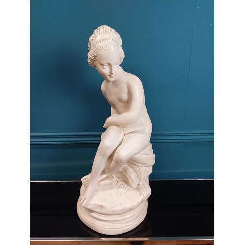 272 - Plaster statue of Girl signed Falcon T on base. {60 cm H x 30 cm Dia}.