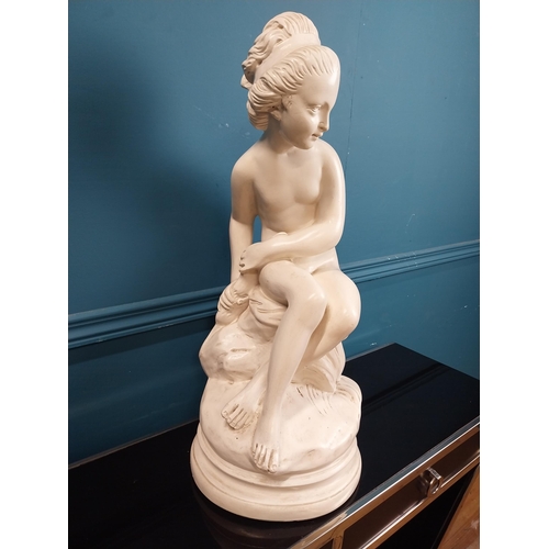 272 - Plaster statue of Girl signed Falcon T on base. {60 cm H x 30 cm Dia}.