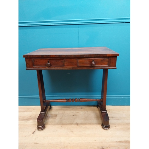 277 - William IV rosewood side table with single turned stretcher. {75 cm H x 70 cm W x 43 cm D}.