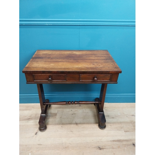 277 - William IV rosewood side table with single turned stretcher. {75 cm H x 70 cm W x 43 cm D}.