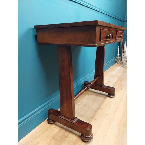 277 - William IV rosewood side table with single turned stretcher. {75 cm H x 70 cm W x 43 cm D}.