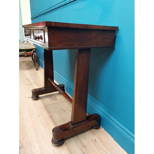 277 - William IV rosewood side table with single turned stretcher. {75 cm H x 70 cm W x 43 cm D}.