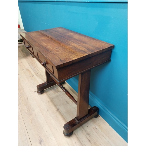 277 - William IV rosewood side table with single turned stretcher. {75 cm H x 70 cm W x 43 cm D}.