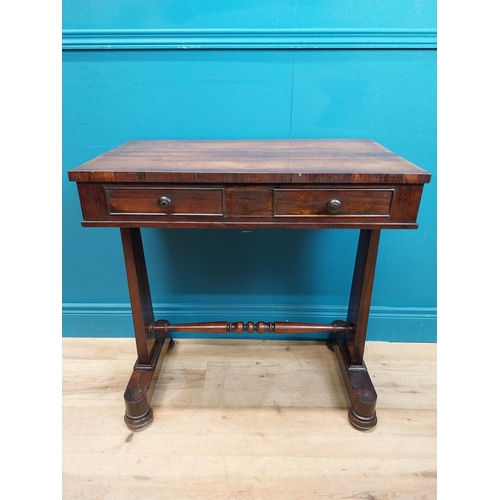 277 - William IV rosewood side table with single turned stretcher. {75 cm H x 70 cm W x 43 cm D}.