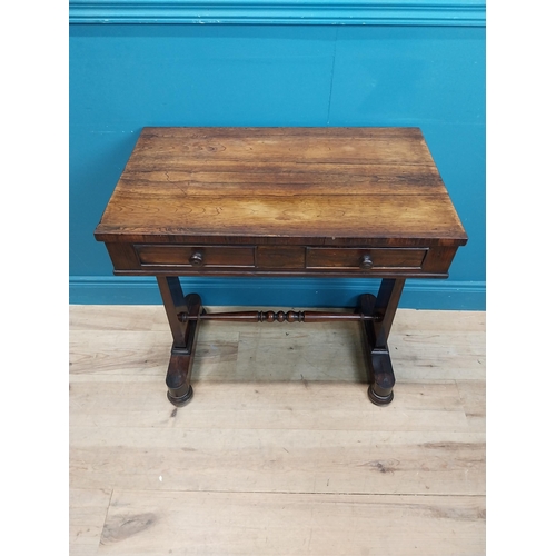 277 - William IV rosewood side table with single turned stretcher. {75 cm H x 70 cm W x 43 cm D}.