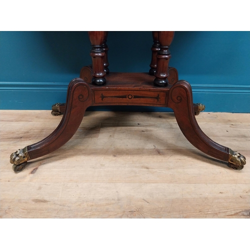 287 - Regency mahogany TOL tea table on four turned columns with outswept feet. {76 cm H x 92 cm W x 46 cm... 