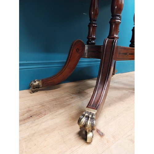 287 - Regency mahogany TOL tea table on four turned columns with outswept feet. {76 cm H x 92 cm W x 46 cm... 