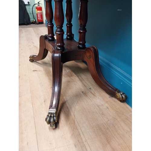 287 - Regency mahogany TOL tea table on four turned columns with outswept feet. {76 cm H x 92 cm W x 46 cm... 