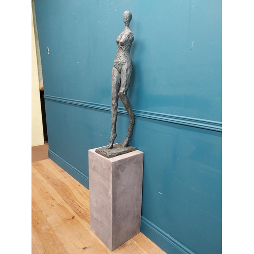 290 - Exceptional quality bronze sculpture of a Lady on slate base. {166 cm H x 30 cm W x 30 cm D} includi... 