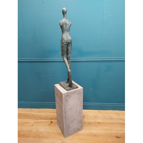 290 - Exceptional quality bronze sculpture of a Lady on slate base. {166 cm H x 30 cm W x 30 cm D} includi... 