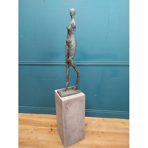 290 - Exceptional quality bronze sculpture of a Lady on slate base. {166 cm H x 30 cm W x 30 cm D} includi... 