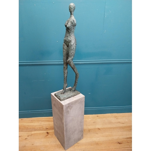 290 - Exceptional quality bronze sculpture of a Lady on slate base. {166 cm H x 30 cm W x 30 cm D} includi... 