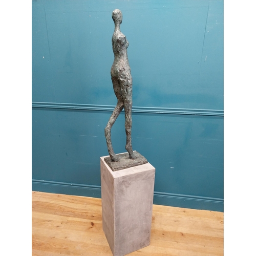 290 - Exceptional quality bronze sculpture of a Lady on slate base. {166 cm H x 30 cm W x 30 cm D} includi... 