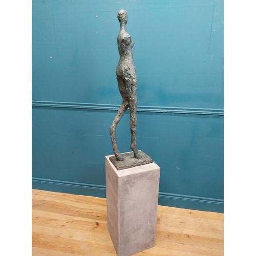 290 - Exceptional quality bronze sculpture of a Lady on slate base. {166 cm H x 30 cm W x 30 cm D} includi... 