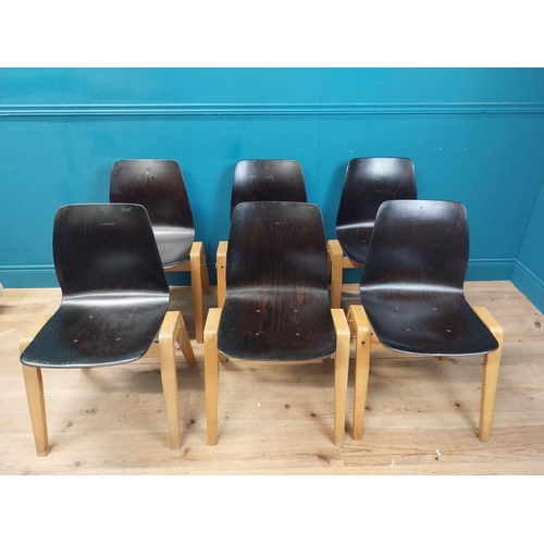 291 - Set of six mid century bentwood stackable chairs. {80 cm H x 56 cm W x 50 cm D}.