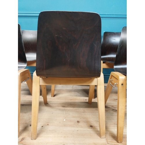 291 - Set of six mid century bentwood stackable chairs. {80 cm H x 56 cm W x 50 cm D}.