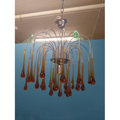 292 - Mid century chrome and glass hanging light. {52 cm H x 33 cm W}.