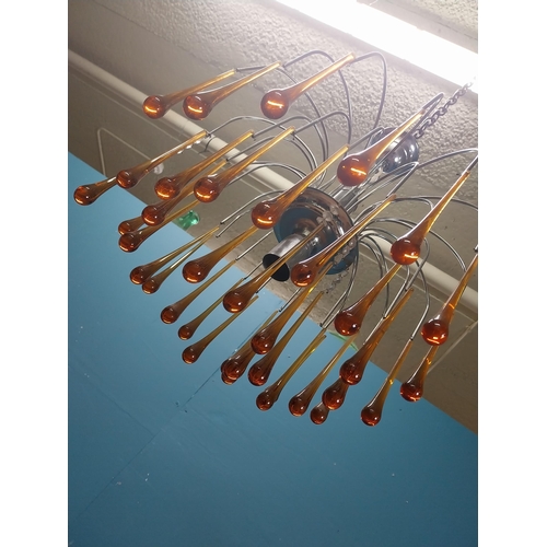 292 - Mid century chrome and glass hanging light. {52 cm H x 33 cm W}.