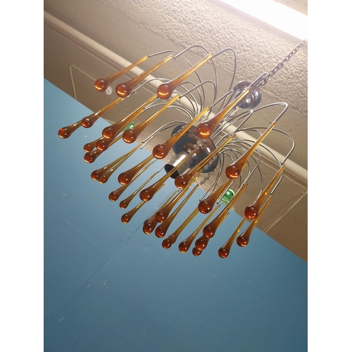 292 - Mid century chrome and glass hanging light. {52 cm H x 33 cm W}.