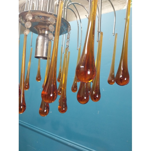 292 - Mid century chrome and glass hanging light. {52 cm H x 33 cm W}.