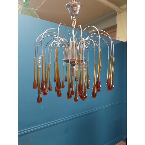 292 - Mid century chrome and glass hanging light. {52 cm H x 33 cm W}.