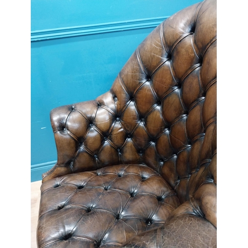 300 - Exceptional quality hand dyed deep buttoned leather upholstered swivel office chair. {105 cm H x 85 ... 