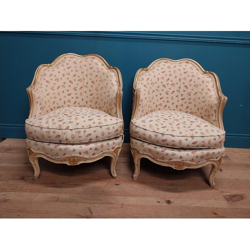 302 - Pair of early 20th C. French upholstered giltwood chairs raised on cabriole legs. {82 cm H x 65 cm W... 