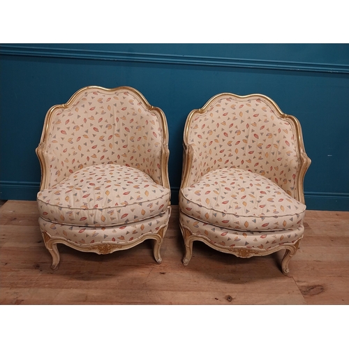 302 - Pair of early 20th C. French upholstered giltwood chairs raised on cabriole legs. {82 cm H x 65 cm W... 