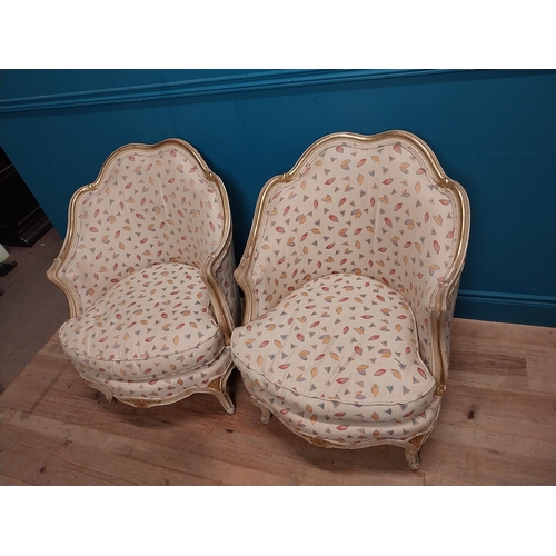 302 - Pair of early 20th C. French upholstered giltwood chairs raised on cabriole legs. {82 cm H x 65 cm W... 