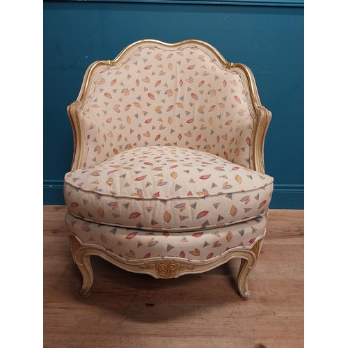 302 - Pair of early 20th C. French upholstered giltwood chairs raised on cabriole legs. {82 cm H x 65 cm W... 