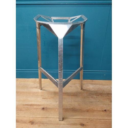 332 - Pair of designer chrome high stools. {84 cm H x 56 cm W X 53 cm D}.