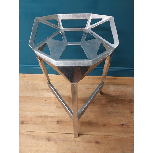 332 - Pair of designer chrome high stools. {84 cm H x 56 cm W X 53 cm D}.