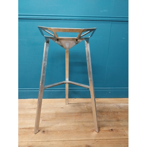 332 - Pair of designer chrome high stools. {84 cm H x 56 cm W X 53 cm D}.