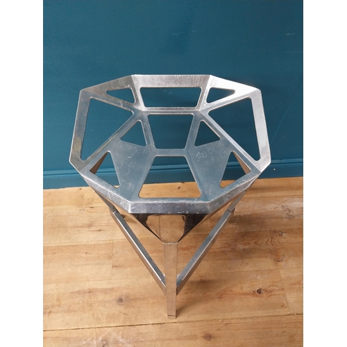 332 - Pair of designer chrome high stools. {84 cm H x 56 cm W X 53 cm D}.