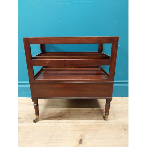 337 - Georgian mahogany canterbury raised on four turned legs with brass casters and single drawer. {51 cm... 