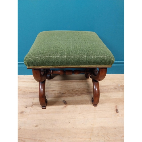 347 - Victorian mahogany x-frame stool with upholstered seat. {44 cm H x 46 cm W x 44 cm D}.