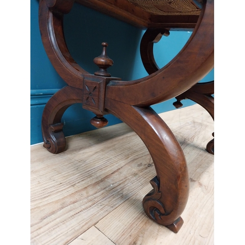 347 - Victorian mahogany x-frame stool with upholstered seat. {44 cm H x 46 cm W x 44 cm D}.