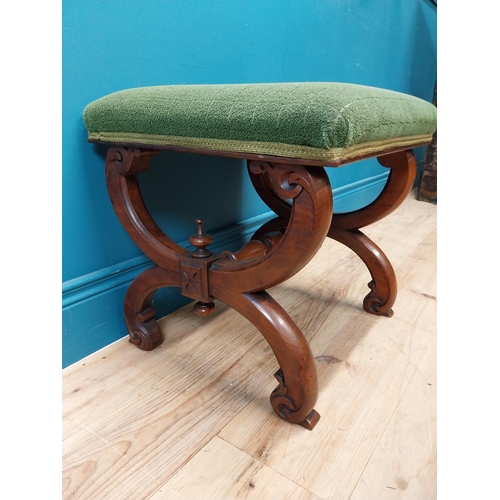 347 - Victorian mahogany x-frame stool with upholstered seat. {44 cm H x 46 cm W x 44 cm D}.